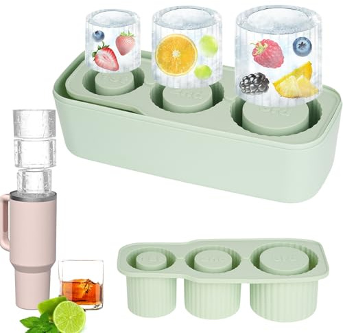 Eiswürfelform stanley cup zubehör silikon eiswürfelbehälter mit deckel wiederverwendbar 3 Fach ice cube tray rund Eiswürfel für 40 Oz Tumbler Becher Cocktails,bierkühler, whisky,Kaffee