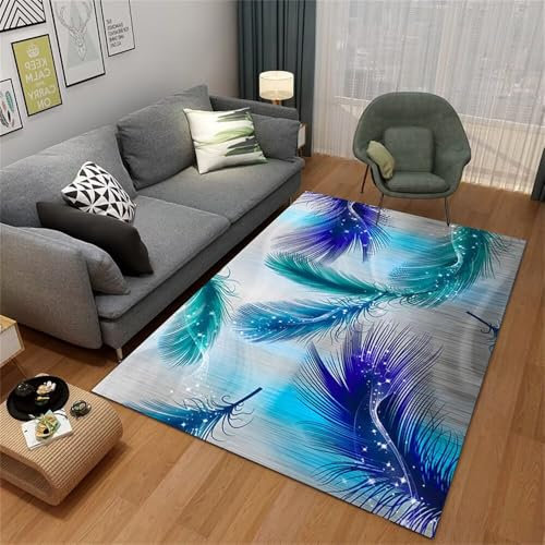 RUGMRZ Teppich Sale Wohnzimmer Sofa Korridor rutschfeste Dekoration Klassische Feder Deko Für Balkon Blau Terasse Teppichläufer Flur rutschfest 160X230CM