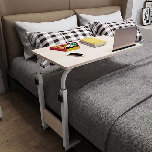 Bed Laptop Desk Bed Tray With Legs And Phone Slot Hospital Bedtray Table On Wheels Adjustable Height 23.6-33.5in Work Table For Living Room Bedroom Dormitory(Beige,Right)