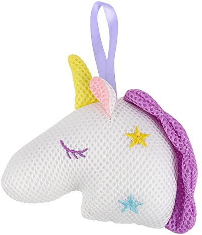 Einhorn Badeschwamm aus Mesh mit Aufhängeseil für Kinderweiß