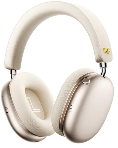 iKF Mars Kabellose Over-Ear Kopfhörer, Adaptiver ANC, Raumklang, Hires | 140H Spielzeit, 30ms Geringe Latenz, Vier Lautsprecher, Verbindung mit zwei Geräten, Kabelgebundene, Sternenlicht-Weiß