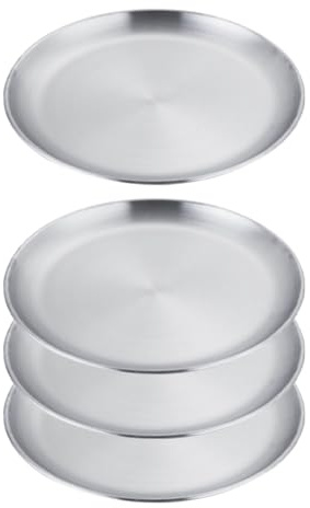 FSSTUD 4 Pcs 14cm Round Stainless Steel Serving Plates Metal Flat Cat Food Bowls Small Cat Feeding Plates Unbreakable Dinner Dishes Snack Dessert Plate