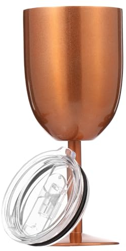 Foppla Stainless Steel Wine Glasses,Red Wine Goblets with Lid,Leak Proof WineCup,Insulated Double Walled Goblet for Wedding Anniversary Party Bar(Rose Gold)