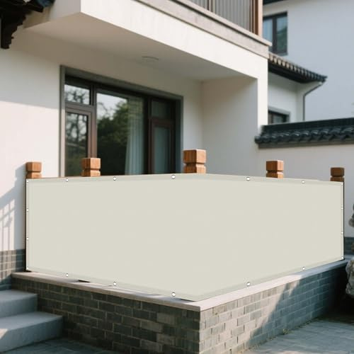 Sonnensegel Wasserdicht Nach Maß 2.7 x 3.2 m Rechteckig Wasserdicht 98% UV Schutz Markise Balkon Ohne Bohren inkl Befestigungsseile für Außenbereich Garten, Beige