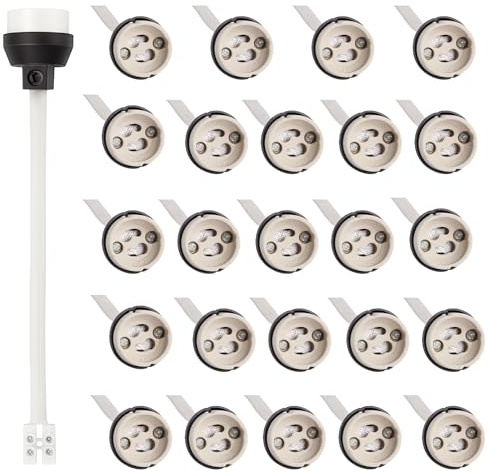 GU10 Lampenfassung mit 15CM Draht, 24 Stück GU10 Lampenfüße Sockel, GU10 Keramiksockel mit Aderendhülse, 0.75mm²*150MM GU10 Keramik Sockel, für LED Spots und Halogen Lampen, 2A, 0-300W, 0-250V, 0-600℃