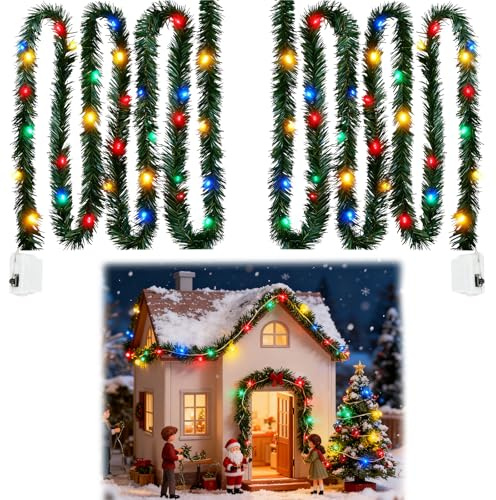 DONGZQAN 2 Stück Wichtel Zubehör Weihnachten, 1m Weihnachtswichtel Zubehör, Wichtel Lichterkette Miniatur Led, Miniatur-Rattan-Dekorationslichter für Puppenhäuser, Weihnachtsbäume, Geländer und Mehr