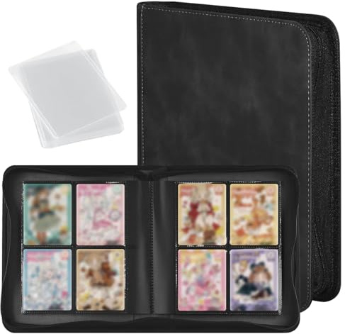 WEXFFU Sammelkarten Album, 4 Fächer Toploader Binder con 10 Toploader Card | Sammelalbum für 112 Karten, Tragbar Wasserdicht PU Karten Halter Mit Reißverschluss