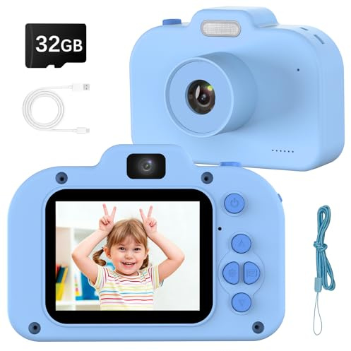 Kinderkamera,1080P HD Kinder Kamera mit 2,0 Bildschirm, Digitalkamera Kinder & Selfie-Videokamera mit 32GB-Karte, Geschenke für Geburtstag Weihnachten, Spielzeug für Mädchen Jungen 3-12