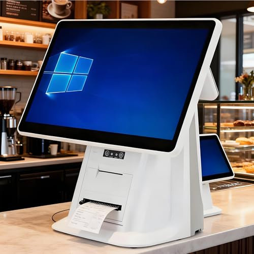 HuanSebesity Caisse Enregistreuse à écran Tactile,Machine de Commande,Caisse Enregistreuse Intelligente Tout-en-Un, avec 15.6 Double écran Tactile, Imprimante 58mm Intégrée,8 GB Ram 80mmPrinter