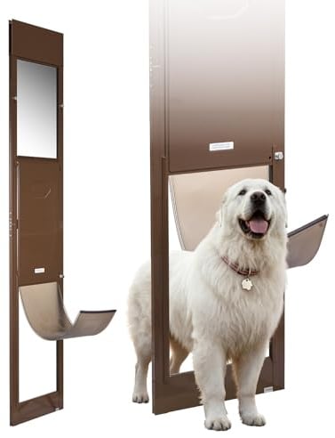 VEVOR Chatière pour Chien et Chat pour Porte Coulissante en Verre, Porte pour Animaux de Compagnie Hauteur Réglable 1927-2040 mm, Trappe pour Chien avec Rabat XL de 346x600 mm, pour Maison, Brun