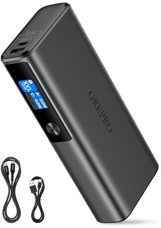 GREPRO 100W Laptop Power Bank 20000mAh mit Aluminiumlegierung TFT Display | 130W Max, 2 USB-C und USB-A Ausgang,Reise-Essential, für MacBook Pro/Air, iPhone 17 Pro Max/Pro/16/15, Samsung