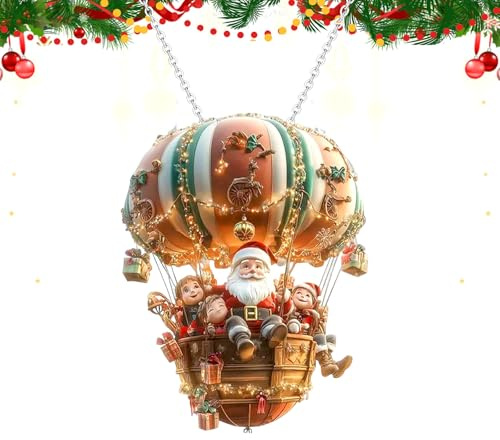 CHIHOLEN 2D Acryl Weihnachtsdeko Hängend, Weihnachtsmann Heißluftballon Acryl Anhänger, Fensterschmuck Weihnachten Dekoration, Weihnachtsdeko für Innen Wohnzimmer Garten Hof Balkon (B)