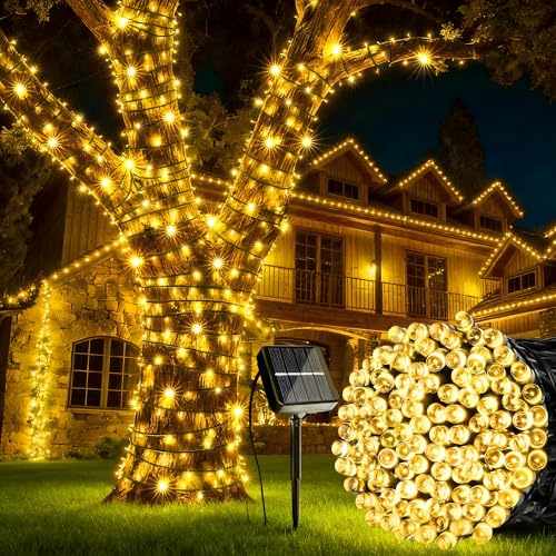 iBaycon Guirlanda Solar para Exteriores,12 m 100 Led Blanco Cálido