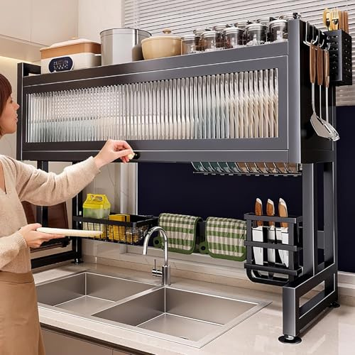 DSEWTEZXI Escurreplatos encimera sobre Fregadero, Cubiertos escurridor de Platos, Organizador Platos sartenes, Cocina Gadgets Organizer, Ahorro de Espacio,Almacenamiento organización.(55 * 30 * 80cm)