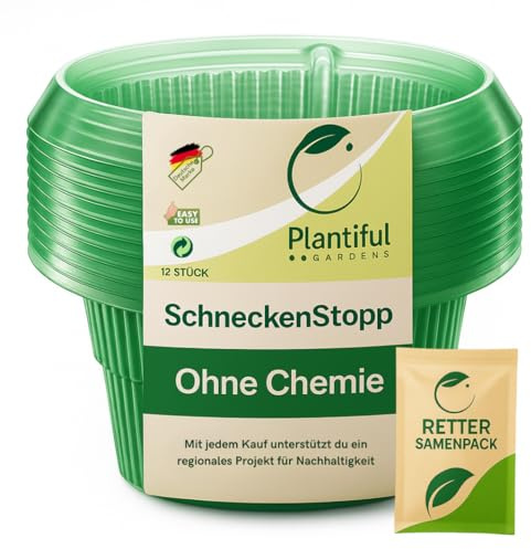 Plantiful Gardens Schneckenkragen 12er Set, Schneckenschutz ohne Chemie, 45° Schutzrand Schneckenbarriere, wiederverwendbarer Pflanzenschutzkragen für Gemüse, Salat, Kräuter & Jungpflanzen, Ø 23 cm