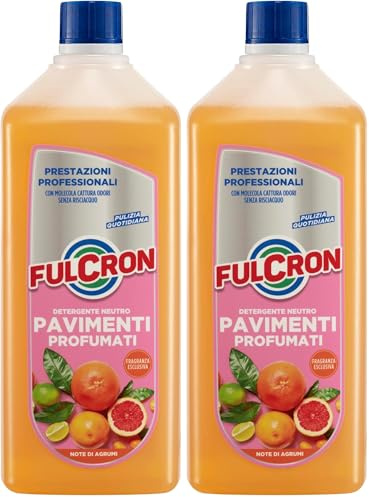 FULCRON Detergente Neutro Pavimenti Profumati, Detersivo Pavimenti, Asciugatura Rapida, Pulisce ed Igienizza, Senza Risciacquo, Elimina Cattivi Odori, Profumo Agrumi, 1 LT (Confezione da 2)
