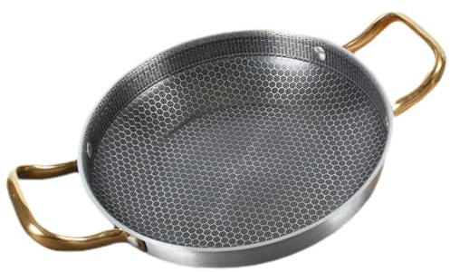 NULYLU Padella Alta Antiaderente in Acciaio Inox Nero P | Impugnatura Ergonomica, Riduce L’uso di Olio, Facile da Maneggiare, Padella Honeycomb