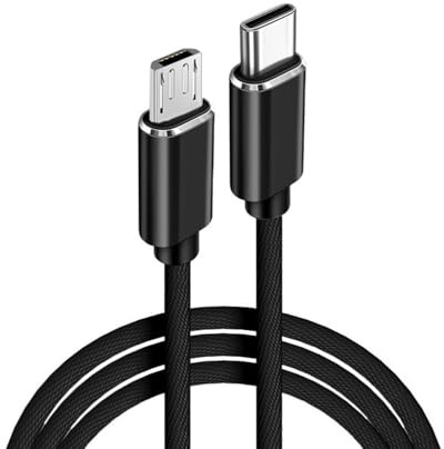 JZK 1M Braided USB Type C to Micro USB Cable, 2.4A/10W Charging & 480Mbps Data Sync Cord for Game Controllers, Digital Cameras, GPS, Dash Cams, Black