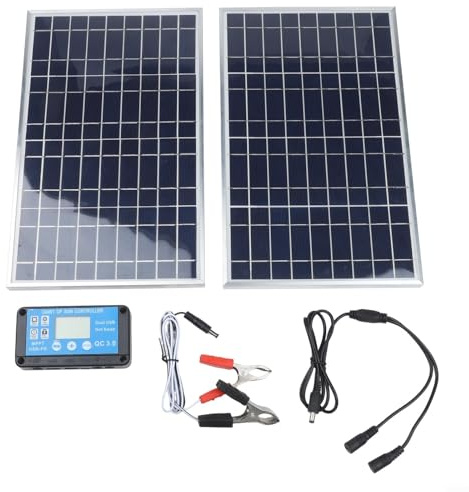 DAZZLEEX Kit de panneau solaire portable 200 W avec contrôleur 10 A et ports USB pour camping-car, camping, bateau, hors réseau, haute efficacité, cadre en aluminium polycristallin, résistant aux