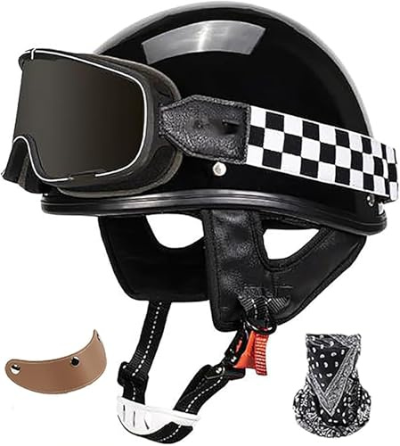 Casco Scodella Moto Vintage Omologato ECE, Casco Jet Aperto Per Uomo Donna, Retro Casco Per Scooter Motorino Cafe Racer Con Occhialoni 5,58-62cm