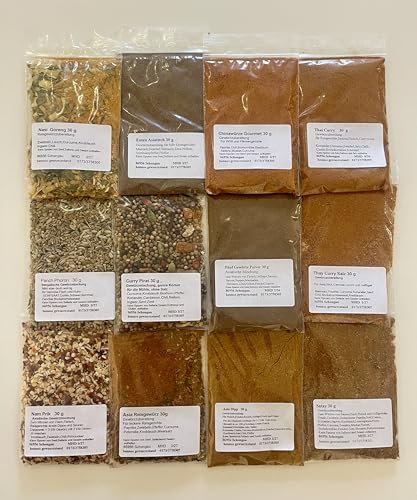 Nasi Goreng, Fünf Gewürze Pulver, Thai Curry, Curry Pirat, Nam Prik, 12 tlg Asia Gewürze Set