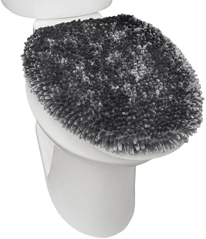TOWN & COUNTRY BASICS SoHome Spa Step Luxus Plüsch Chenille Shag Maschinenwaschbar Ultra Soft Standard Toilettendeckel Bezug 47 x 49,8 cm Dunkelgrau