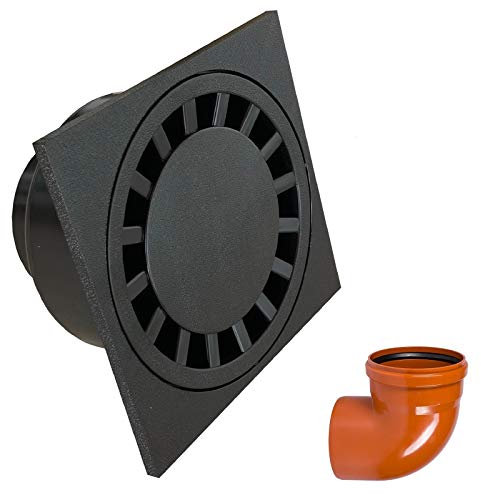 Hofablauf 20 x 20 cm schwarz senkrechter Abgang mit KG Bogen 87 Grad