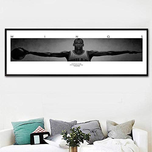 DHLHL Michael Jordan Wings Poster Fliege Dunk Basketball Stars Wandbilder für Wohnzimmer Dekoration Schlafzimmer Sport Wandkunst Leinwand 50x150cm ohne Rahmen