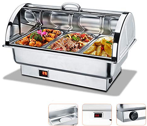 Aprilhp Chauffe Plat Electrique, Chafing Dish Electrique en INOX, 9L Plat Chauffant Buffet Plat-réchaud, Facile à Nettoyer, Idéal pour Buffet Fêtes Restaurationgn 1/3