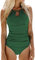 CUPSHE Damen Badeanzug mit Zierausschnitt Raffung Bauchweg Strandmode High Neck Einteilige Bademode Swimsuit Grün S