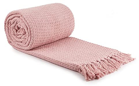 Emma Barclay Honeycomb - Recycled Cotton Plain Waffle Textured Chair Sofa Setee Throw Over Blanket in Blush Pink - 70x100 (178x254cm)