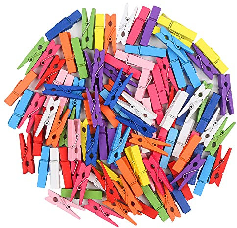 KIMOBER Lot de 100 pinces à linge en bois, couleurs mélangées, pour photos, photos, loisirs créatifs, 3,5 cm