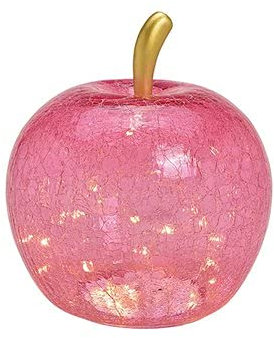 Lampe Apfel Leuchte (L) Glas, Rosa, Apfel Lampe mit LED Lichterkette, Dekoleuchte, Dekolampe, Tischleuchte, Apfellampe