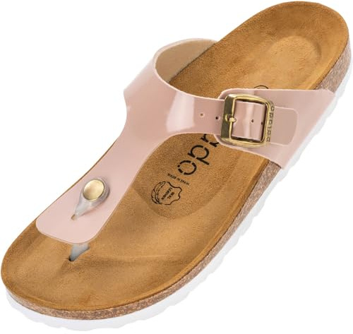 Palado Damen Zehentrenner Kos Lack - Pantoletten Made in Spain - elegante Sandalen mit Kork-Fußbett - modische Sommerschuhe