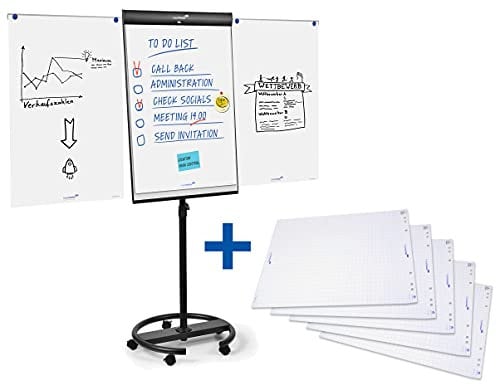 Legamaster Bundle mobiles Flipchart schwarz + 5 Flipchart-Blöcke mit je 20 Blatt, kariert, FSC® zertifiziert