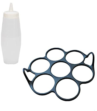 patisse 719233 – Set Moule à 7 blinis/mini crêpes/pancakes simultanés, silicone Starflex noir, Ø 7cm avec flacon verseur gradué 350ml