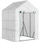 Outsunny Serre de Jardin PE avec étagères 2 Niveaux, Serre de Balcon, bâche renforcée 140 g/m², châssis en Acier, Porte zippée Enroulable, pour légumes Plantes Fleurs, 143x143x195cm, Blanc