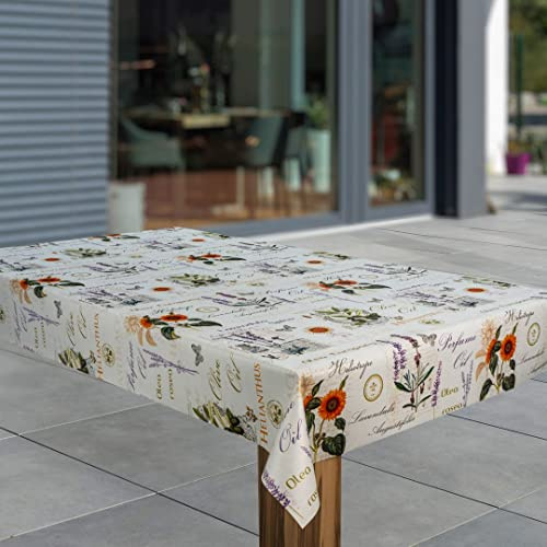 laro Wachstuch-Tischdecke Abwaschbar Garten-Tischdecke Wachstischdecke PVC Plastik-Tischdecken Eckig Meterware Wasserabweisend Abwischbar, Muster:Lavendel Sonnenblumen Provence, Größe:130x240
