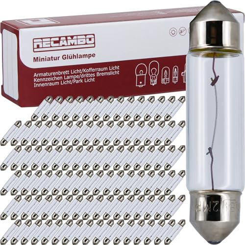 100x Soffitte 42mm 10W 12V High Tech Ersatz Halogen Lampe für Innenbeleuchtung - Kofferraum Handschuhfach Kennzeichen Tür Fußraum Leselampen E-Prüfzeichen