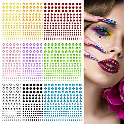9 Fogli Brillantini Adesivi di Gemme Set,2025 Pezzi Adesivi Autoadesivi Gemma per Viso Occhi Corpo,Donna Accessori Strass Autoadesivi per Make up Decorazioni Nail Art