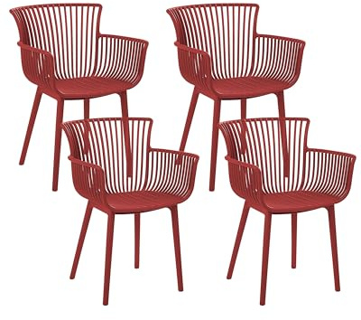 Beliani Kunststoffstühle rot 4er Set für den Innen- und Außenbereich geeignet Pesaro