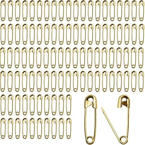 100 spille di sicurezza – Mini spille da 18 mm in ottone metallo per cucito, arte artigianale, taglia piccola (oro)