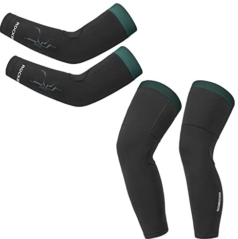 ROCKBROS Cycling Arm Sleeves + Leg Sleeves Windproof High-Stretch Anti-Slip Breathable Arm Warmers and Leg Warmers Knee brace for Road Bike Mountain Bike Running Basketball Men and Women