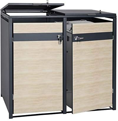 Mendler 2er Mülltonnenverkleidung HWC-J82 - Buche-Holzoptik Hellbraun