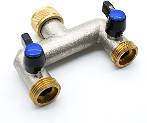 DOJA Barcelona | Grifo Jardin | 2 Salidas | Grifo de Jardin Doble | Derivacion Manguera 3/4 | Adaptador Manguera Grifo Derivacion 2 Vias Agua de Laton | Conector Grifo Exterior Doble para Jardin