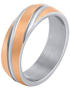 Edelstahlring Rosegold, Bicolor Köper Muster 6MM Herren Ringe Rotgold, Größe 54 (17.2)