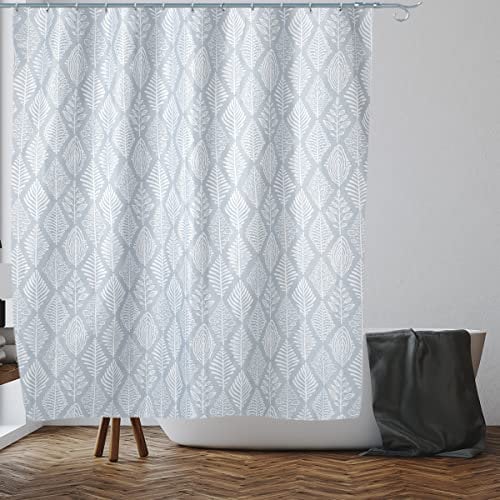 VIROSA Grey Leaf Shower Curtain Anti Mould, Mildew Resistant | Size 28 x 18 x 5 cm | Water Repellent Fabric | 100% Polyester