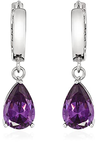 NKlaus Paar Klappcreolen mit Tropfen Anhänger 925 Silber 12mm Zirkonia Damen Ohrringe