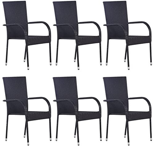 BULANED Stapelbare Gartenstühle 6 STK. Balkonstuhl Hochlehner, Terrassenstuhl, Gartenmöbel Set, Balkon Stühle, Terrassenmöbel, Poly Rattan Schwarz