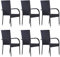BULANED Stapelbare Gartenstühle 6 STK. Balkonstuhl Hochlehner, Terrassenstuhl, Gartenmöbel Set, Balkon Stühle, Terrassenmöbel, Poly Rattan Schwarz